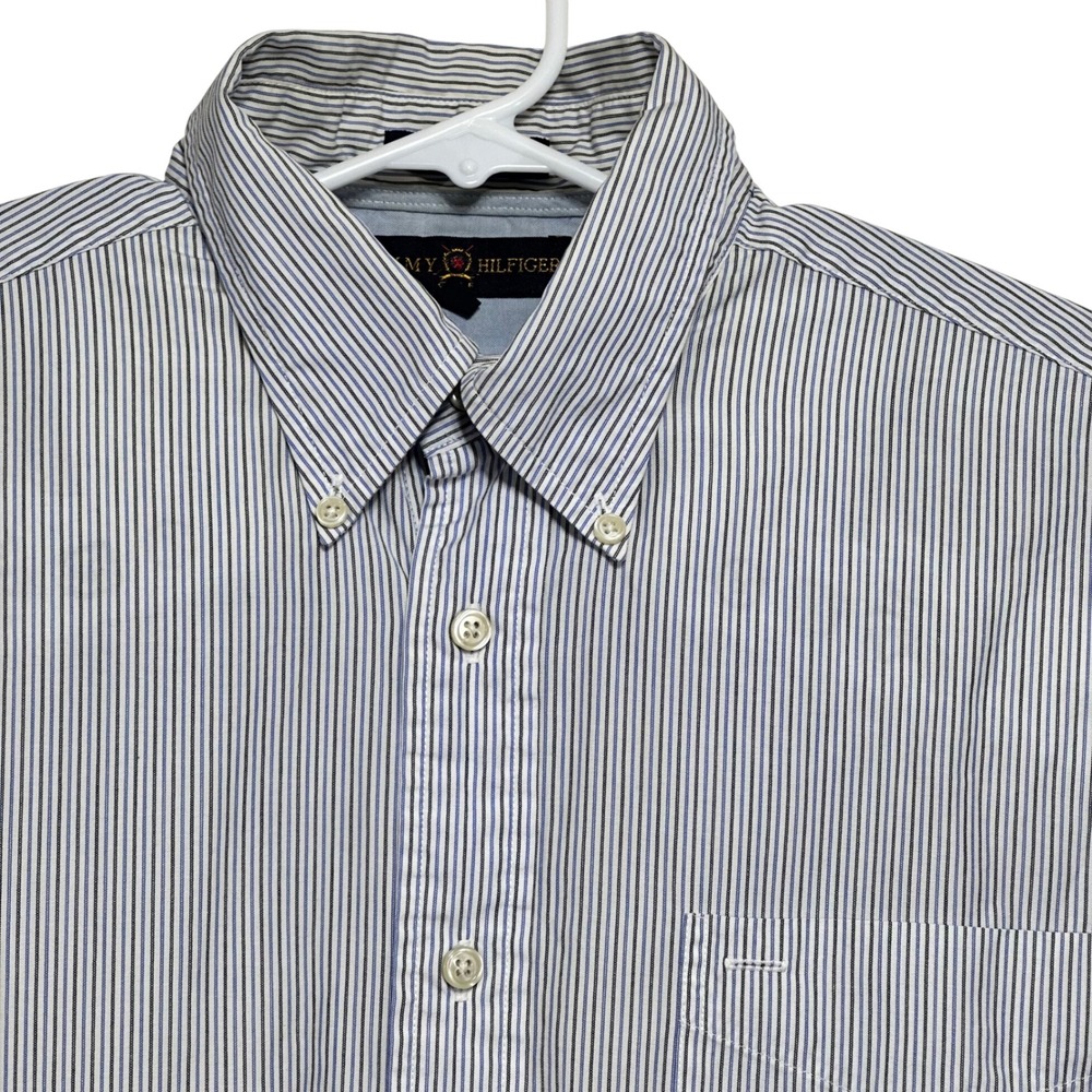 Tommy Hilfiger Golf Mens Large Blue Striped Button Down Shirt Long Sleeve L